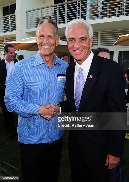 Miami Dade County Mayor Carlos Alvarez and Florida governor Charlie Crist attends fundraiser at Grand Beach Hotel on May 2, 2010 in Miami Beach,...
