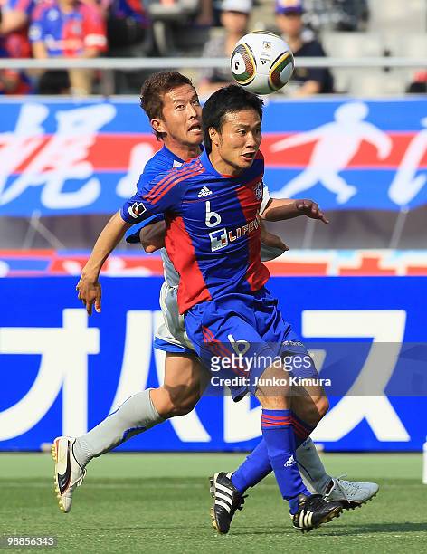 Yasuyuki Konno of FC Tokyo in action during the J. League match between FC Tokyo and Vegalta Sendai at Ajinomoto Stadium on May 5, 2010 in Tokyo,...