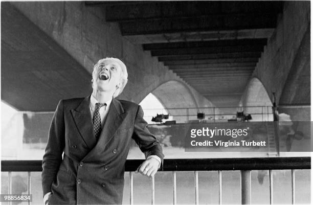 Glenn Gregory of Heaven 17 poses for a portrait by the Thames at Embankment on March 31st 1981 in London.