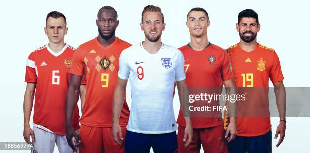 In this composite image, the leading contenders in the race for the adidas Golden Boot at the 2018 FIFA World Cup Russia pose for a picture, Denis...