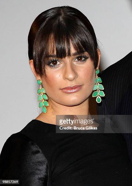 Actress Lea Michele attends the announcement of the 2010 Tony Awards nominations at The New York Public Library for Performing Arts on May 4, 2010 in...