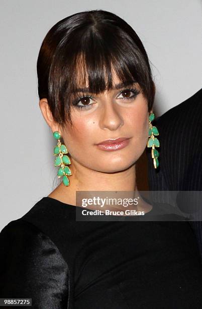 Actress Lea Michele attends the announcement of the 2010 Tony Awards nominations at The New York Public Library for Performing Arts on May 4, 2010 in...