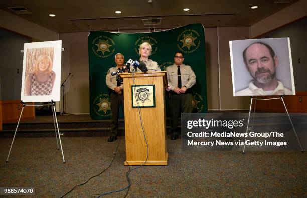 Santa Clara County Sheriff Laurie Smith speaks to the media about the 1974 killing of Arlis Perry at the Sheriff's office in San Jose, Calif., on...