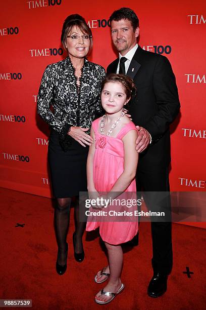 Politician Sarah Palin, daughter Piper Palin and husband Todd Palin attend the 2010 TIME 100 Gala at the Time Warner Center on May 4, 2010 in New...