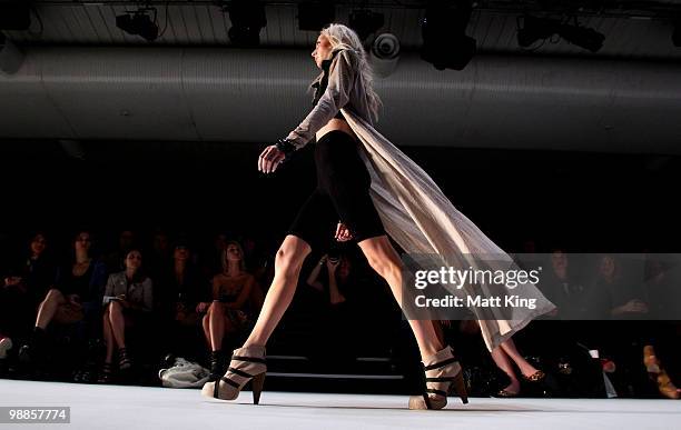Model Louise Van de Vorst showcases designs by Nookie on the catwalk on the third day of Rosemount Australian Fashion Week Spring/Summer 2010/11 at...
