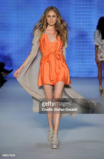Model showcases designs by Nookie on the catwalk on the third day of Rosemount Australian Fashion Week Spring/Summer 2010/11 at the Overseas...