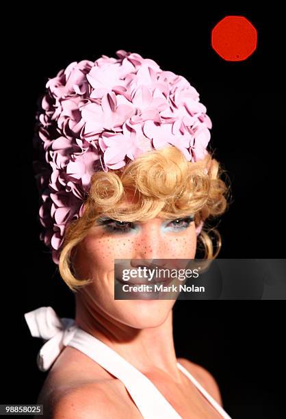 Model showcases designs by Anna & Boy on the catwalk on the third day of Rosemount Australian Fashion Week Spring/Summer 2010/11 at the Overseas...