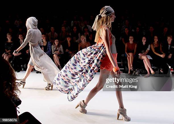 Models showcase designs by Nookie on the catwalk on the third day of Rosemount Australian Fashion Week Spring/Summer 2010/11 at the Overseas...