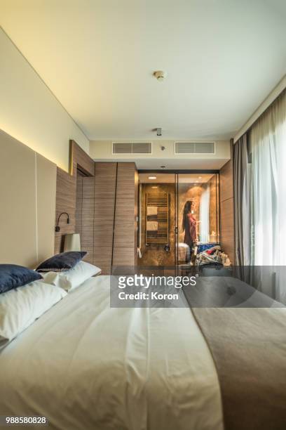 woman getting ready in the hotel - lonely hearts stock pictures, royalty-free photos & images