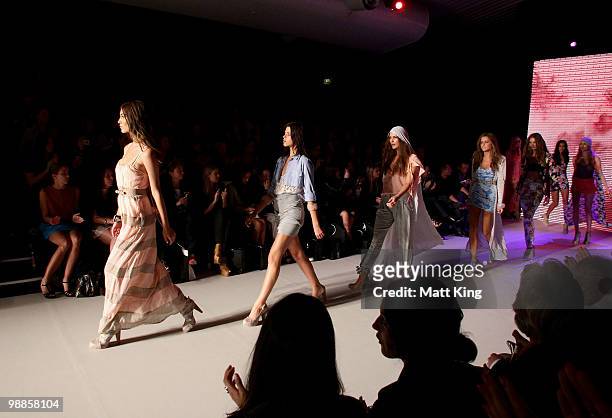 Models showcase designs by Nookie during the finale on the catwalk on the third day of Rosemount Australian Fashion Week Spring/Summer 2010/11 at the...