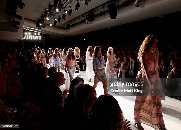 Models showcase designs by Nookie during the finale on the catwalk on the third day of Rosemount Australian Fashion Week Spring/Summer 2010/11 at the...