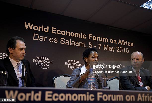 Under-secretary and Executive Director UN-HABITAT, Anna Tibaijuka speaks during a press conference May 5, 2010 by Co-Chairs flanked by President and...