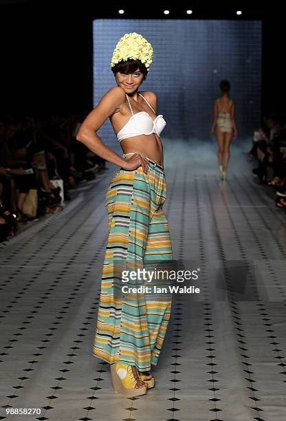Model showcases designs by Anna & Boy on the catwalk on the third day of Rosemount Australian Fashion Week Spring/Summer 2010/11 at the Overseas...