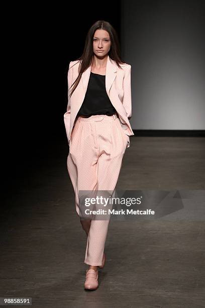 Model showcases designs by Karla Spetic on the catwalk on the third day of Rosemount Australian Fashion Week Spring/Summer 2010/11 at the Overseas...