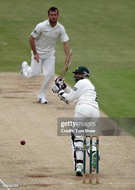 Hashim Amla of Nottinghamshire hits out during the LV County Championship match between Hampshire and Nottinghamshire at the Rosebowl on May 5, 2010...