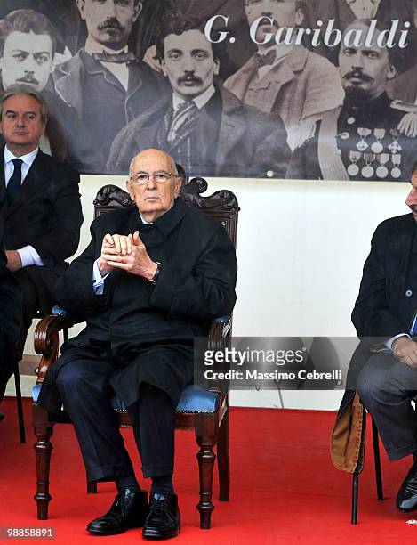 Italian President Giorgio Napolitano attends the memorial to Giuseppe Garibaldi and The Expedition of the Thousand, which took place 150 ago, on May...