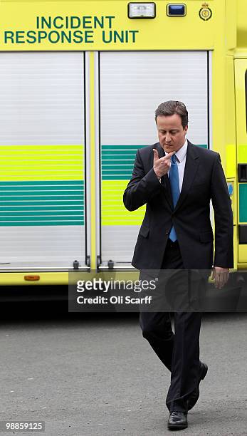 David Cameron, the leader of the Conservative party, meets workers at Dudley Ambulance Station on May 5, 2010 in Dudley, England. The leaders of all...