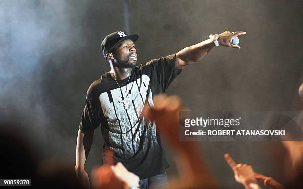 Musician and actor Curtis Jackson also known as 50 Cent performs in Boris Trajkovski hall in Skopje late on March 31, 2010. AFP PHOTO/ROBERT...