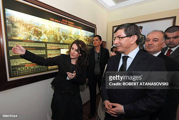 Turkish Foreign Minister, Ahmet Davutoglu visits a museum dedicated to Mustafa Kemal Ataturk, the founder of modern Turkey, in Bitola on March 25,...