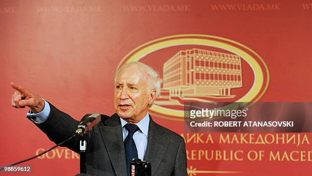 Matthew Nimitz, the UN mediator in Macedonia-Greece negotiations on the name dispute gives a press conference after a meeting with Prime Minister...
