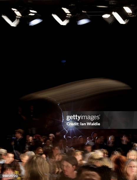 Model showcases designs by Jayson Brunsdon on the catwalk on the third day of Rosemount Australian Fashion Week Spring/Summer 2010/11 at the Overseas...