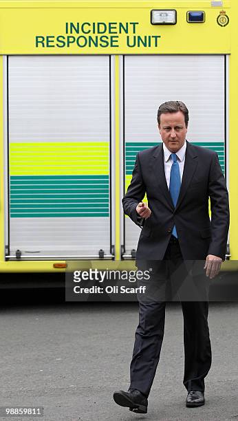 David Cameron, the leader of the Conservative party, leaves after meeting workers at Dudley Ambulance Station on May 5, 2010 in Dudley, England. The...