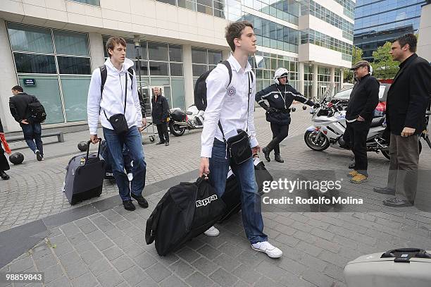 Aleksandar Mitrovic, #19 of Partizan Belgrade Jan Vesely, #24 during the team's arrival at Pullman Bercy Hotel on May 5, 2010 in Paris, France.