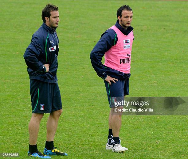 Alberto Gilardino and Giampaolo Pazzini during the Italy Training Session at Sport Center La Borghesiana on May 5, 2010 in Rome, Italy.