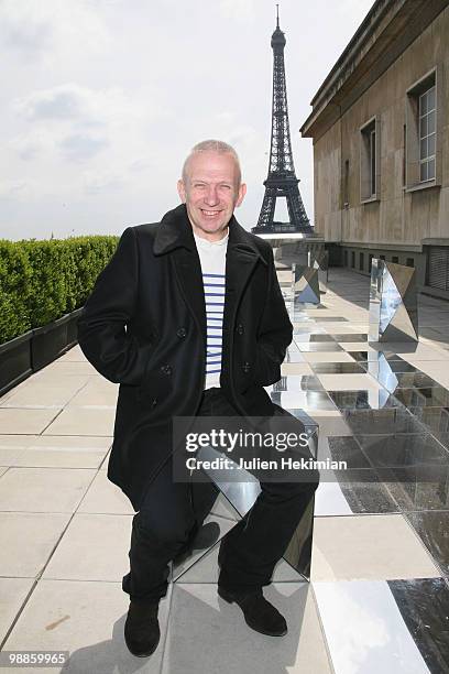 Fashion designer Jean-Paul Gaultier poses during the presentation of 'La Suite Elle Decoration' at Cite de l'Architecture et du Patrimoine on May 5,...