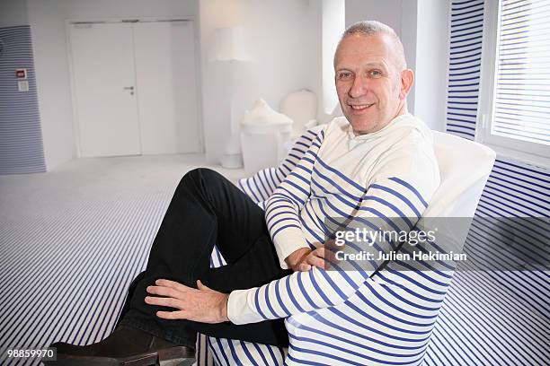 Fashion designer Jean-Paul Gaultier poses during the presentation of 'La Suite Elle Decoration' at Cite de l'Architecture et du Patrimoine on May 5,...