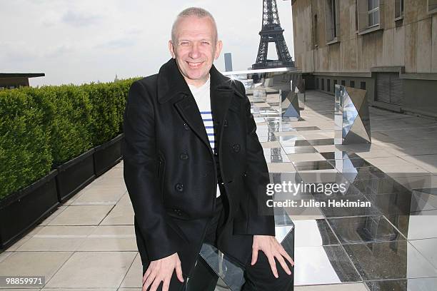 Fashion designer Jean-Paul Gaultier poses during the presentation of 'La Suite Elle Decoration' at Cite de l'Architecture et du Patrimoine on May 5,...