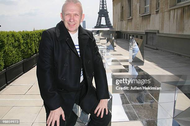 Fashion designer Jean-Paul Gaultier poses during the presentation of 'La Suite Elle Decoration' at Cite de l'Architecture et du Patrimoine on May 5,...