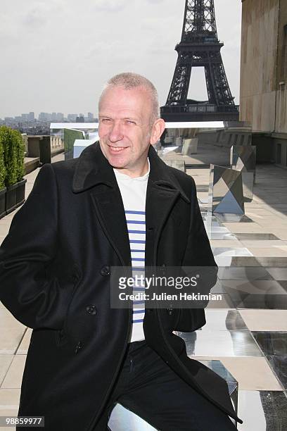 Fashion designer Jean-Paul Gaultier poses during the presentation of 'La Suite Elle Decoration' at Cite de l'Architecture et du Patrimoine on May 5,...