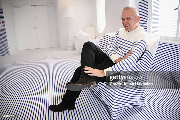 Jean-Paul Gaultier poses during the presentation of 'La Suite Elle Decoration' at Cite de l'Architecture et du Patrimoine on May 5, 2010 in Paris,...