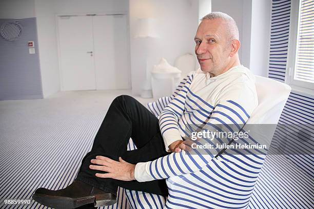 Fashion designer Jean-Paul Gaultier poses during the presentation of 'La Suite Elle Decoration' at Cite de l'Architecture et du Patrimoine on May 5,...