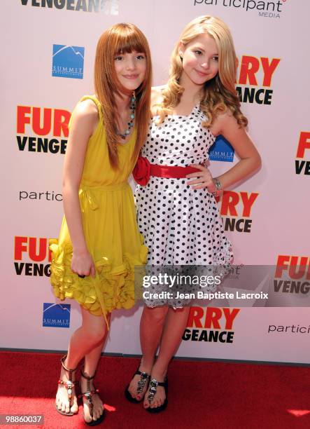 Bella Thorne and Stefani Scott arrive at the "Furry Vengeance" premiere at Mann Bruin Theatre on April 18, 2010 in Westwood, California.