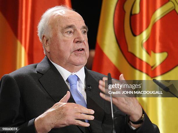 Former German chancellor Helmut Kohl addresses guests during his official birthday reception in his hometown of Ludwigshafen May 5, 2010. Kohl, who...