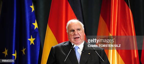 Former German chancellor Helmut Kohl addresses guests during his official birthday reception in his hometown of Ludwigshafen May 5, 2010. Kohl, who...