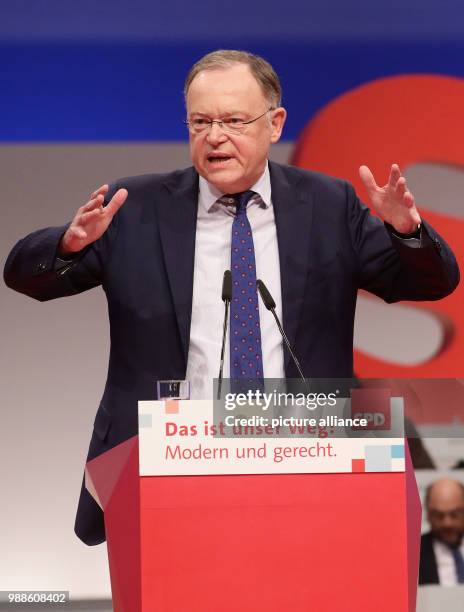 Federal Party Conference of the German Social Democratic Party in Berlin, Germany, 7 December 2017. The reelected Premiere of Lower Saxony Stephan...