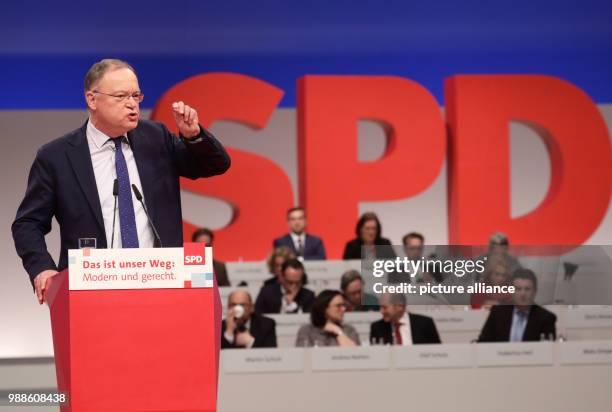 Federal Party Conference of the German Social Democratic Party in Berlin, Germany, 7 December 2017. The reelected Premiere of Lower Saxony Stephan...