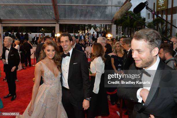 Rebecca Harding, Andy Lee and Hamish Blake arrive at the 60th Annual Logie Awards at The Star Gold Coast on July 1, 2018 in Gold Coast, Australia.