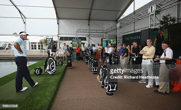 Alvaro Quiros of Spain and Callaway Club Designer, Roger Cleveland , launch the new Callaway X-24 Hot irons at the 17th green Experience at THE...