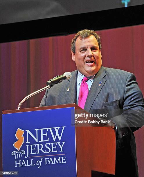 New Jersey Governor Chris Christie attends the 3rd Annual New Jersey Hall of Fame Induction Ceremony at the New Jersey Performing Arts Center on May...