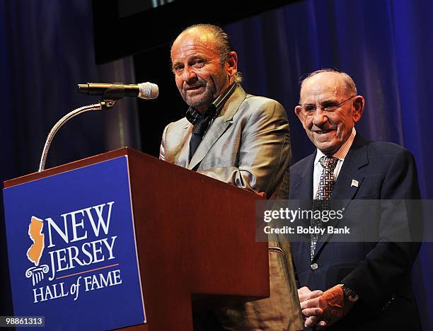 Joe Pesci and Yogi Berra attend the 3rd Annual New Jersey Hall of Fame Induction Ceremony at the New Jersey Performing Arts Center on May 2, 2010 in...