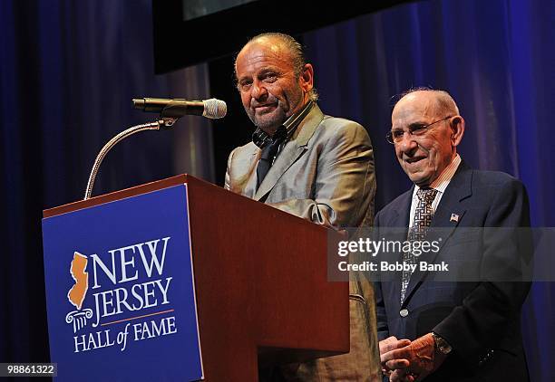 Joe Pesci and Yogi Berra attend the 3rd Annual New Jersey Hall of Fame Induction Ceremony at the New Jersey Performing Arts Center on May 2, 2010 in...