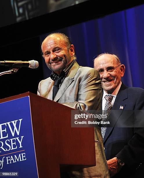 Joe Pesci and Yogi Berra attend the 3rd Annual New Jersey Hall of Fame Induction Ceremony at the New Jersey Performing Arts Center on May 2, 2010 in...