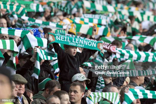 Young Celtic fan shows his support for Celtic caretaker manager Neil Lennon during the Clydesdale Bank Scottish Premier League match between Celtic...
