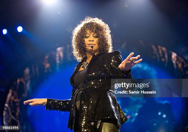 Whitney Houston performs at the O2 Arena on April 25, 2010 in London, England.