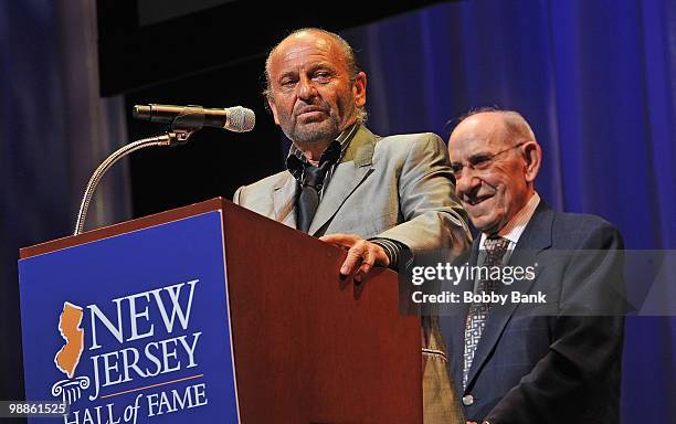 Joe Pesci and Yogi Berra attend the 3rd Annual New Jersey Hall of Fame Induction Ceremony at the New Jersey Performing Arts Center on May 2, 2010 in...