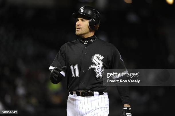 Omar Vizquel of the Chicago White Sox looks on against the Minnesota Twins on April 9, 2010 at U.S. Cellular Field in Chicago, Illinois. The Twins...